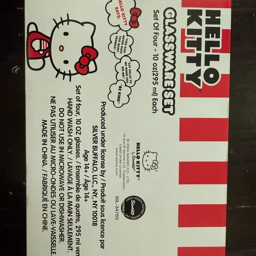 Hello Kitty Glassware Set of 4 | Clear Sanrio Cups | New in Box